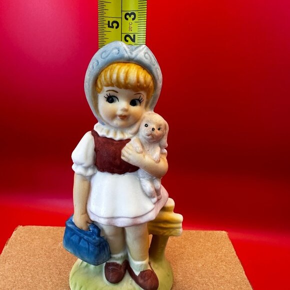 VTG CERAMIC FIGURINE LITTLE GIRL HOLDING PUPPY & BLUE PURSE, 4.5 in - Picture 7 of 7